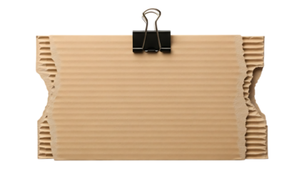 Cardboard piece with binder clip isolated on transparent background