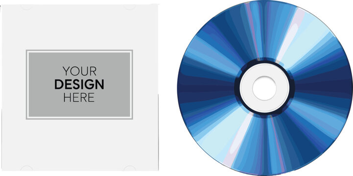 Compact disc packaging mockup with blue reflective CD and customizable paper sleeve isolated on white background vector illustration