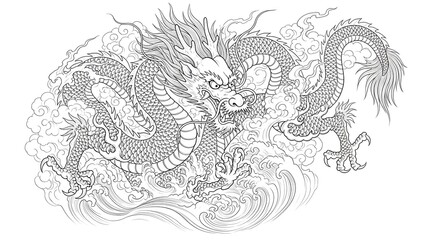 Obraz premium Fantasy dragon sitting sketch illustration Myths and legends 