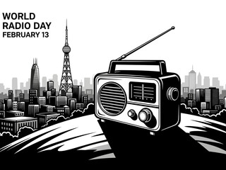 World radio day on february 13th illustration
