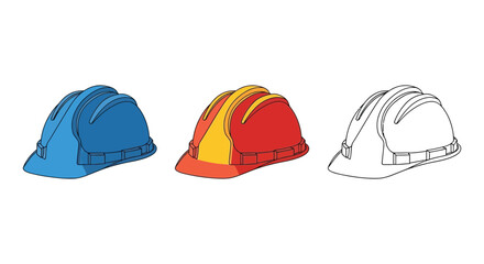 Fototapeta premium A collection of industrial safety helmets in various colors and designs