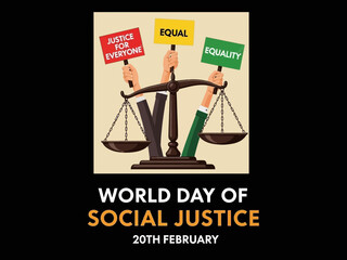 World day of social justice illustration with colorful signs and scales