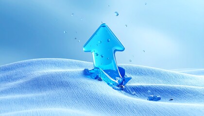 Blue Arrow Emerging from Snowy Landscape Symbolizing Growth.