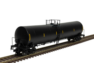A Black Railroad Tank Train Car On Track