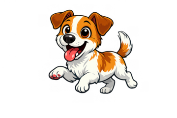Jack russell puppy cartoon illustration running happy, playful dog character, transparent background