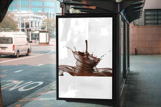 A studio photograph of melted Malik chocolate cascading in a dynamic splash  - 7