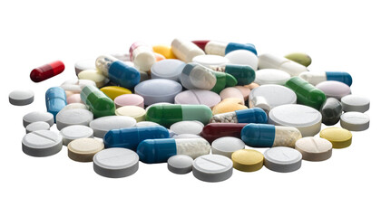 Pharmaceutical Pill Assortment on White Background