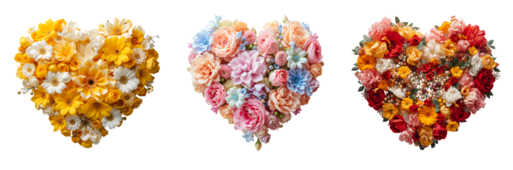 Beautiful flowers in the shape of a heart isolated on transparent background