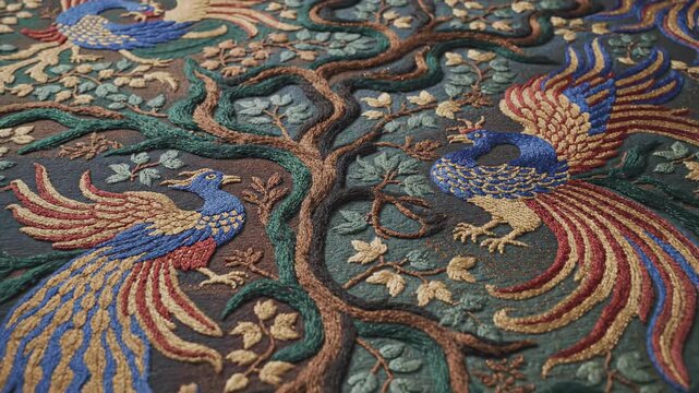 Vintage vector illustration of a Thai style Chinese dragon statue on the wall with floral ornament patterns and artistic mosaic decoration details