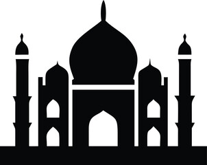 Black and White Architectural Vector Drawing of the Taj Mahal Monument in Agra, India