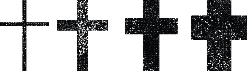 Textured Religion Crosses set . Christian crosses collection from tiny to bold.  Vector