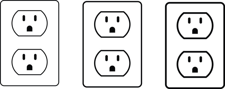 Electrical Wall Outlet Icons Set in Outline Minimal Style