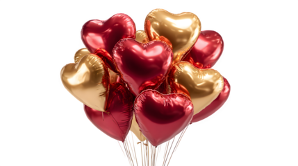 Heart-shaped balloons on black isolated on transparent background