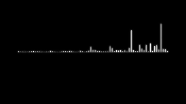 4k audio visualizer waveform animation with white sound spectrum, music equalizer motion on black screen background for dj, podcast, streaming and tech design