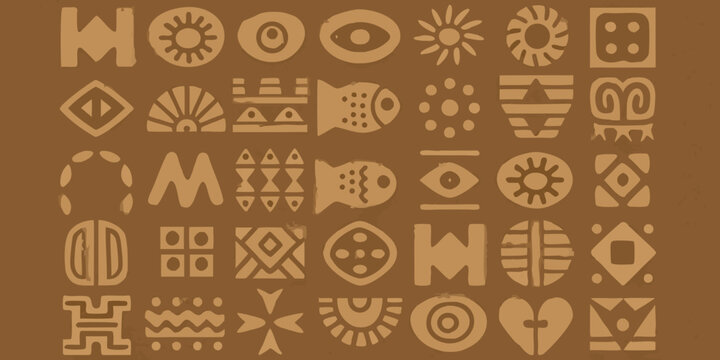 Intricate patterns of ancient adinkra symbols displayed in a repeating earthy tone