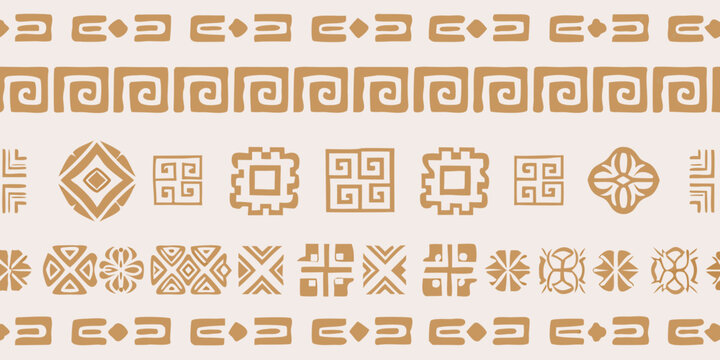 Repeating geometric patterns and traditional designs in a neutral color scheme
