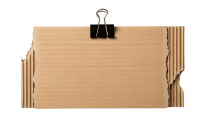 Cardboard piece with binder clip isolated on transparent background