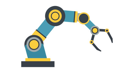 A simplified illustration of a blue and yellow robotic arm with a gripper