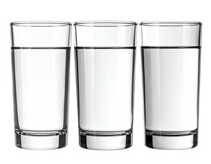 Three tall, clear drinking glasses filled with a refreshing, transparent liquid, set against black
