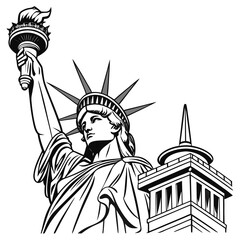 Obraz premium Artistic Line Drawing of the Statue of Liberty Monument in High Contrast Black and White Vector Style