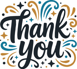 thanks script calligraphy thank you card vector design with swirls