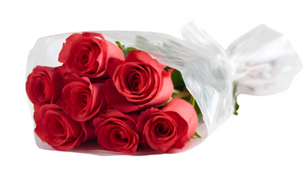 Red roses in cellophane wrap isolated on transparent background