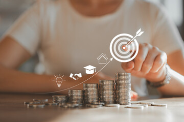Savings for investing in business. The concept of setting goals for savings. Setting goals for...