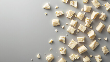 White Chocolate Chunks on Light Gray Background with Copy Space
