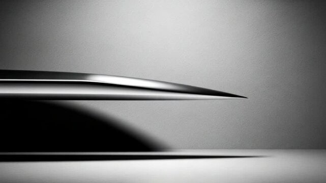 Sleek metallic object casting shadow on gray surface