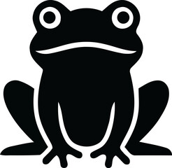 Black silhouette of a frog isolated on white background.