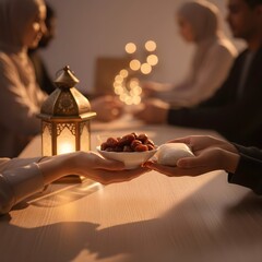 Ramadan charity donation concept with food and dates