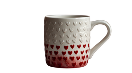 Heart patterned ceramic mug isolated on transparent background
