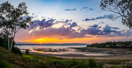 Sunset over the Annapolis Basin off the Bay of Fundy from Smiths Cove in the Digby area on the northwestern shore of Nova Scotia Canada