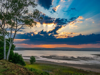 Sunset over the Annapolis Basin off the Bay of Fundy from Smiths Cove in the Digby area on the northwestern shore of Nova Scotia Canada