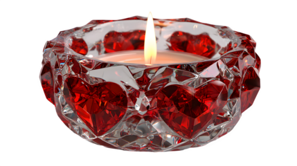 Faceted crystal candle, warm glow isolated on transparent background