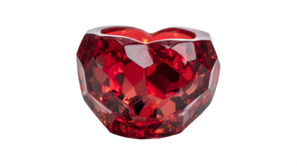 Red crystal heart shaped votive isolated on transparent background