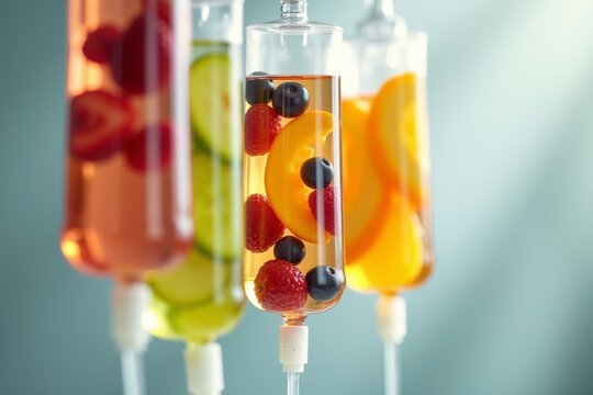 Vibrant Image of Fruit-infused Vitamin IV Drip Bag for Nutrition Clinic or Wellness Center