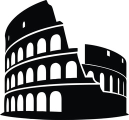 Naklejka premium Classic Roman Colosseum Illustration in Vector Format Black and White Line Art