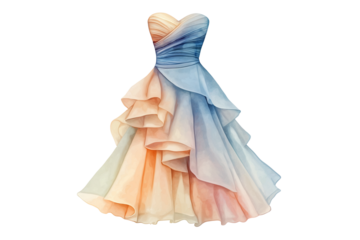 Bridesmaids Dress Watercolor Illustration Isolated on transparent Background Elegant Wedding Fashion