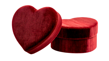 Red velvet heart-shaped box isolated on transparent background