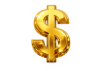 Golden dollar sign representing wealth, finance, currency, banking, and global business, 3d icon on transparent background