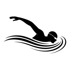 Fototapeta premium swimmer silhouette performing freestyle stroke with water motion design in black and white