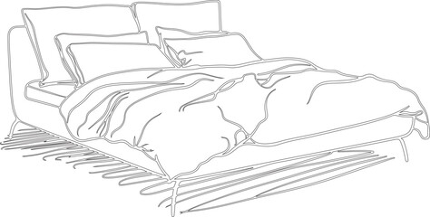 Fototapeta premium hand drawn illustration of a bed or sketch art silhouette of bed of a bedroom.