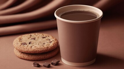 Coffee and cookies on a brown surface at a snack time