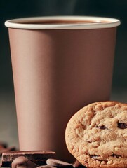 Hot drink and cookie placed on the table for enjoyment