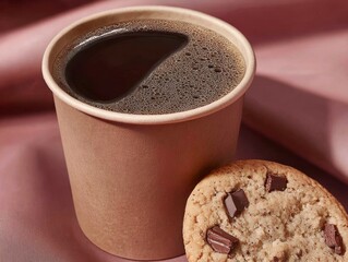 Fresh coffee with a cookie on a table
