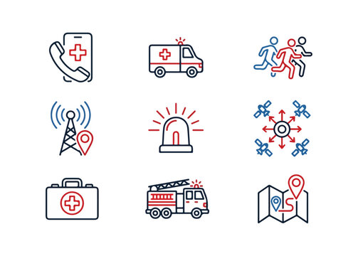 Emergency response icons set vector illustration for medical and rescue services
