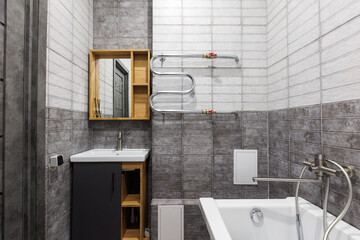 modern bathroom room with toilet and washing machine