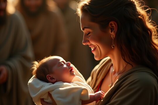 Capturing the Arrival of John the Baptist: A Serene and Intimate Moment of Wonder and Joy in Mother and Newborn Bonding