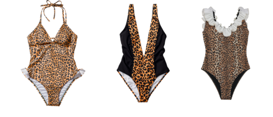 Beautiful one-piece swimsuit with leopard print isolated on transparent background